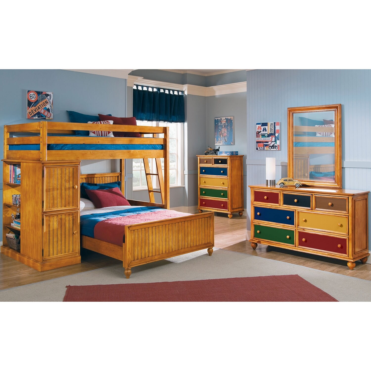 Colorworks Loft Bed With Full Bed Honey Pine Value